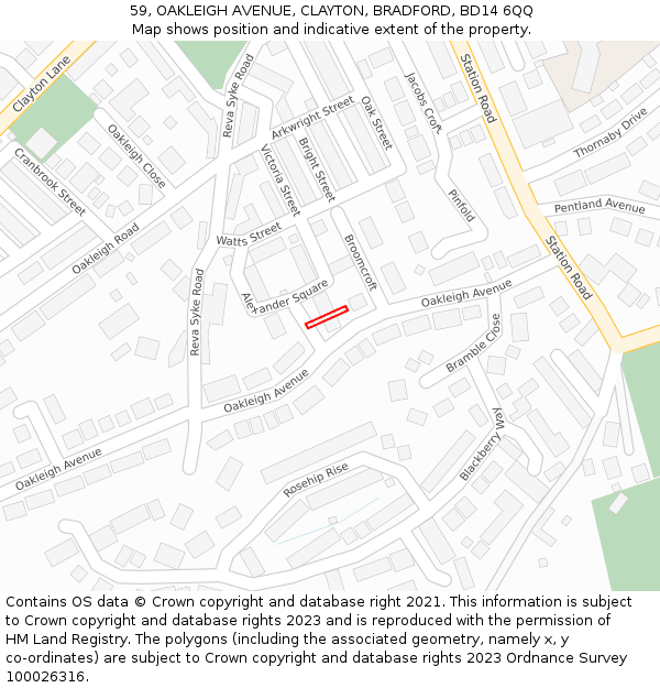 59, OAKLEIGH AVENUE, CLAYTON, BRADFORD, BD14 6QQ: Location map and indicative extent of plot