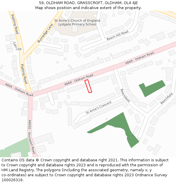 59, OLDHAM ROAD, GRASSCROFT, OLDHAM, OL4 4JE: Location map and indicative extent of plot