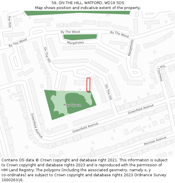 59, ON THE HILL, WATFORD, WD19 5DS: Location map and indicative extent of plot