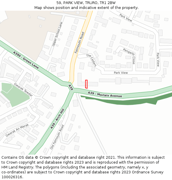 59, PARK VIEW, TRURO, TR1 2BW: Location map and indicative extent of plot