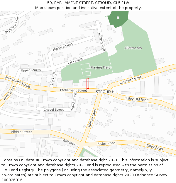 59, PARLIAMENT STREET, STROUD, GL5 1LW: Location map and indicative extent of plot