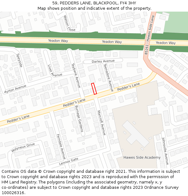 59, PEDDERS LANE, BLACKPOOL, FY4 3HY: Location map and indicative extent of plot