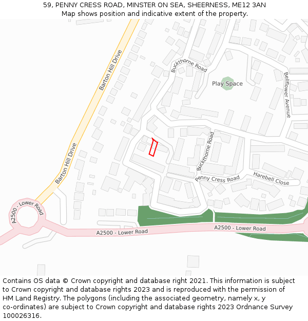 59, PENNY CRESS ROAD, MINSTER ON SEA, SHEERNESS, ME12 3AN: Location map and indicative extent of plot