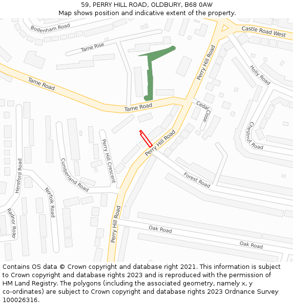 59, PERRY HILL ROAD, OLDBURY, B68 0AW: Location map and indicative extent of plot