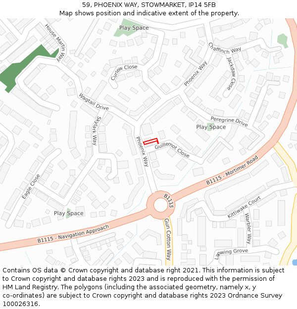 59, PHOENIX WAY, STOWMARKET, IP14 5FB: Location map and indicative extent of plot