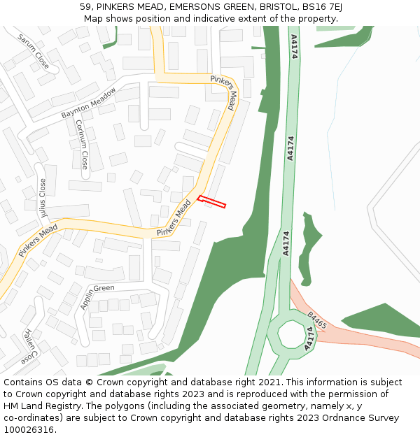 59, PINKERS MEAD, EMERSONS GREEN, BRISTOL, BS16 7EJ: Location map and indicative extent of plot