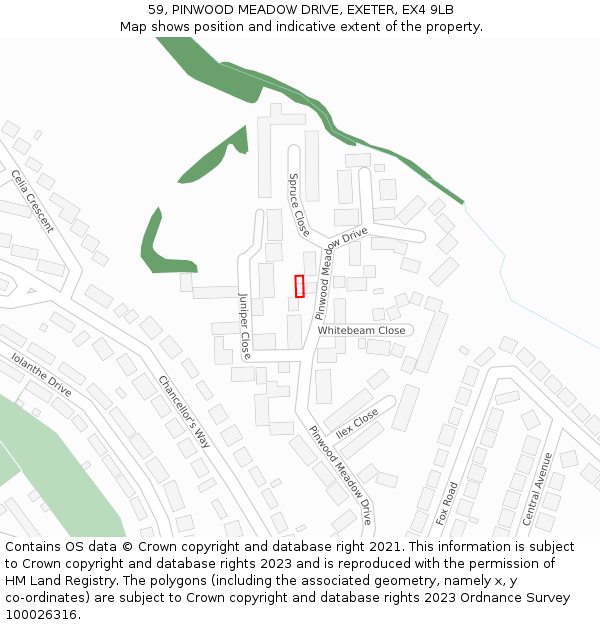 59, PINWOOD MEADOW DRIVE, EXETER, EX4 9LB: Location map and indicative extent of plot