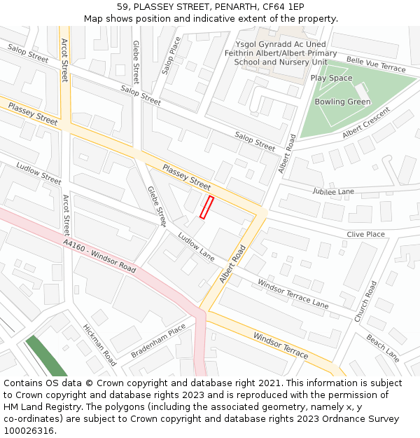 59, PLASSEY STREET, PENARTH, CF64 1EP: Location map and indicative extent of plot