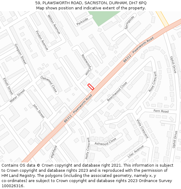 59, PLAWSWORTH ROAD, SACRISTON, DURHAM, DH7 6PQ: Location map and indicative extent of plot