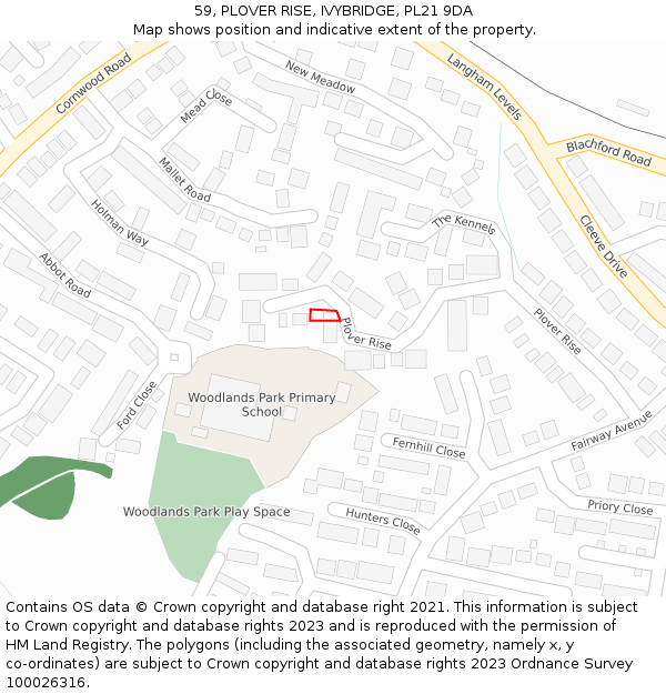 59, PLOVER RISE, IVYBRIDGE, PL21 9DA: Location map and indicative extent of plot