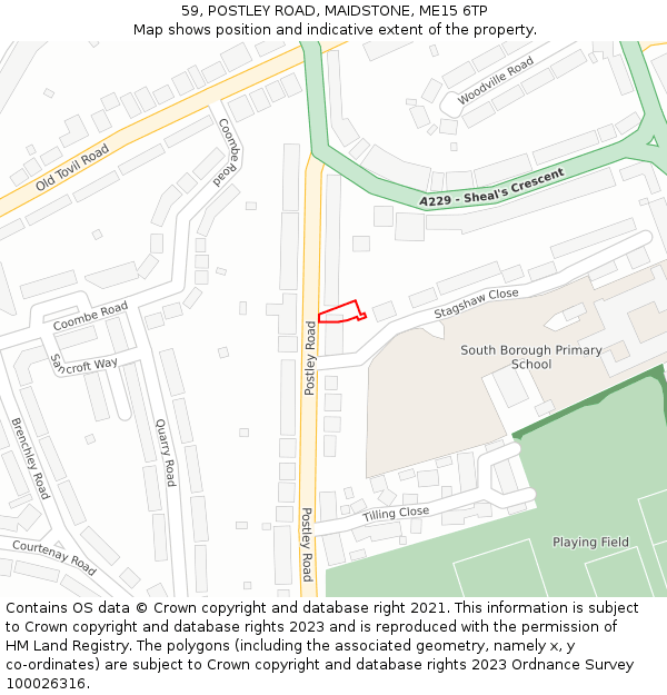 59, POSTLEY ROAD, MAIDSTONE, ME15 6TP: Location map and indicative extent of plot
