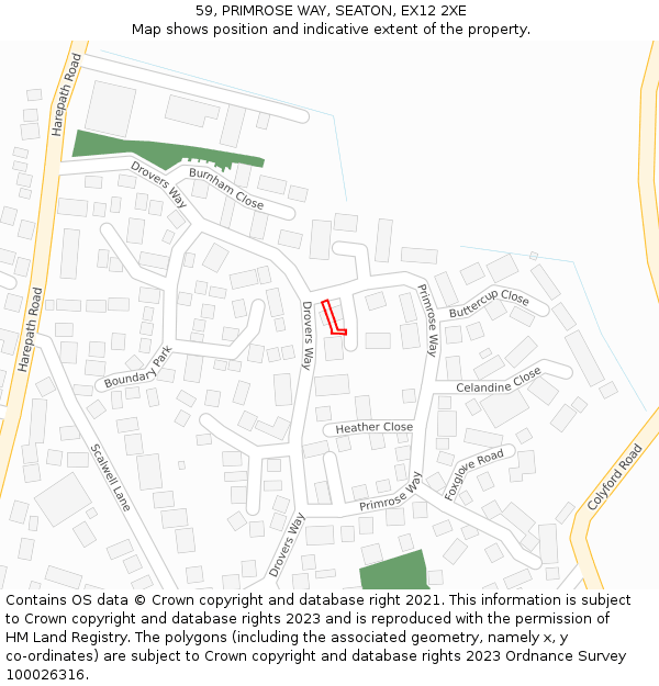 59, PRIMROSE WAY, SEATON, EX12 2XE: Location map and indicative extent of plot