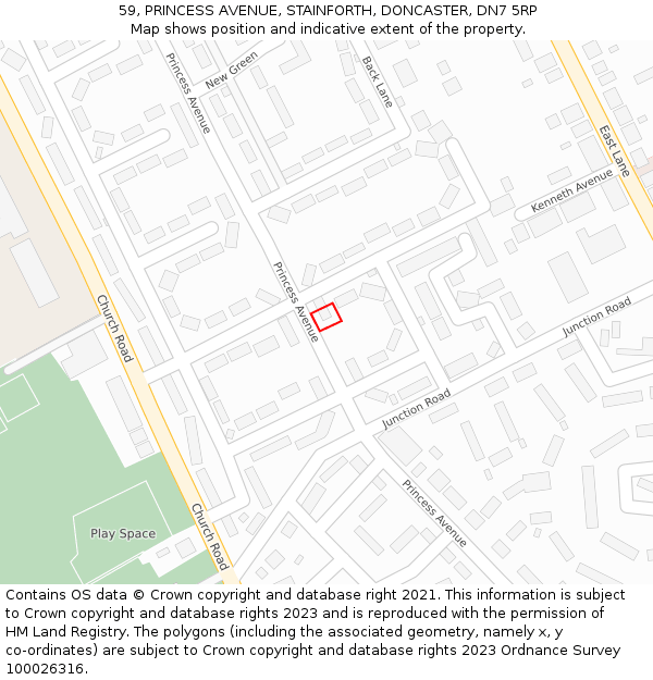 59, PRINCESS AVENUE, STAINFORTH, DONCASTER, DN7 5RP: Location map and indicative extent of plot