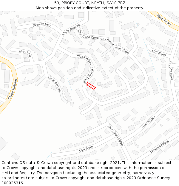 59, PRIORY COURT, NEATH, SA10 7RZ: Location map and indicative extent of plot