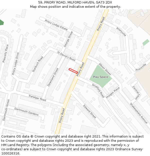 59, PRIORY ROAD, MILFORD HAVEN, SA73 2DX: Location map and indicative extent of plot