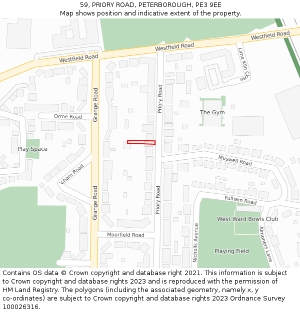 59, PRIORY ROAD, PETERBOROUGH, PE3 9EE: Location map and indicative extent of plot