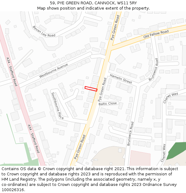 59, PYE GREEN ROAD, CANNOCK, WS11 5RY: Location map and indicative extent of plot