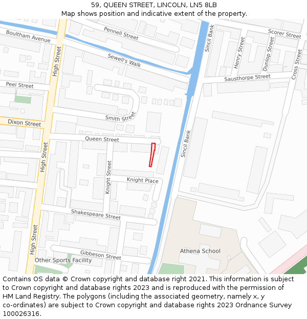 59, QUEEN STREET, LINCOLN, LN5 8LB: Location map and indicative extent of plot