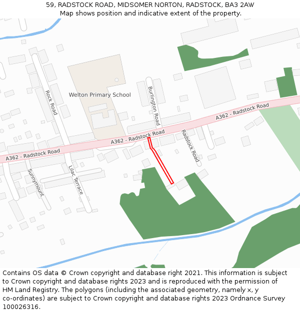 59, RADSTOCK ROAD, MIDSOMER NORTON, RADSTOCK, BA3 2AW: Location map and indicative extent of plot