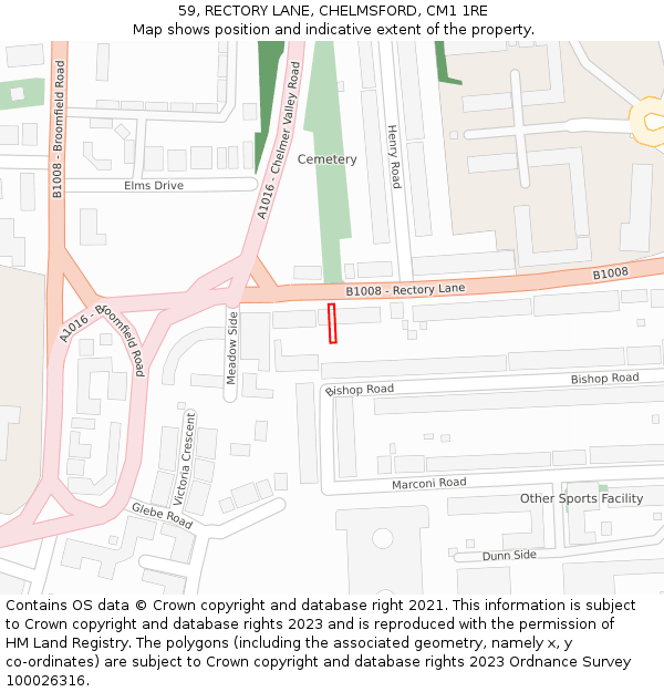 59, RECTORY LANE, CHELMSFORD, CM1 1RE: Location map and indicative extent of plot
