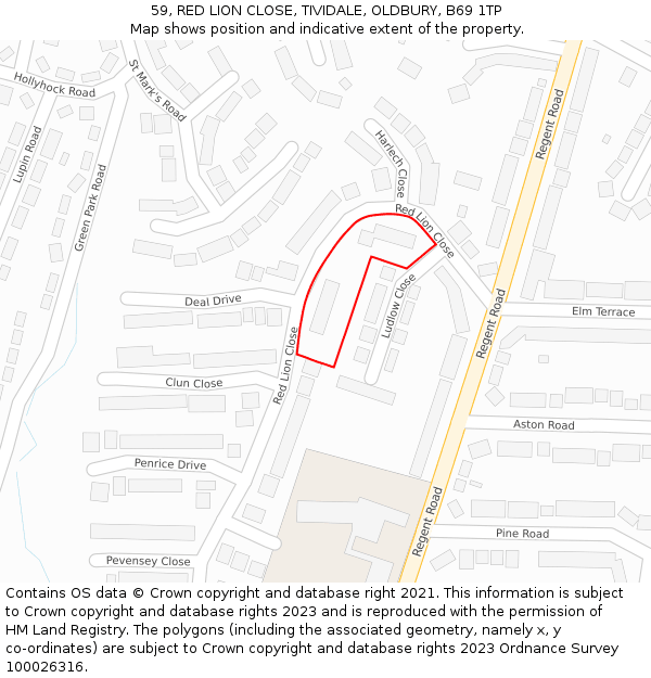 59, RED LION CLOSE, TIVIDALE, OLDBURY, B69 1TP: Location map and indicative extent of plot