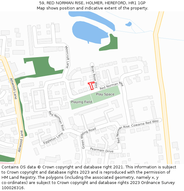 59, RED NORMAN RISE, HOLMER, HEREFORD, HR1 1GP: Location map and indicative extent of plot