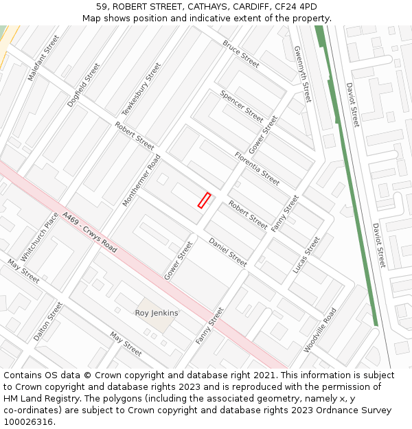 59, ROBERT STREET, CATHAYS, CARDIFF, CF24 4PD: Location map and indicative extent of plot