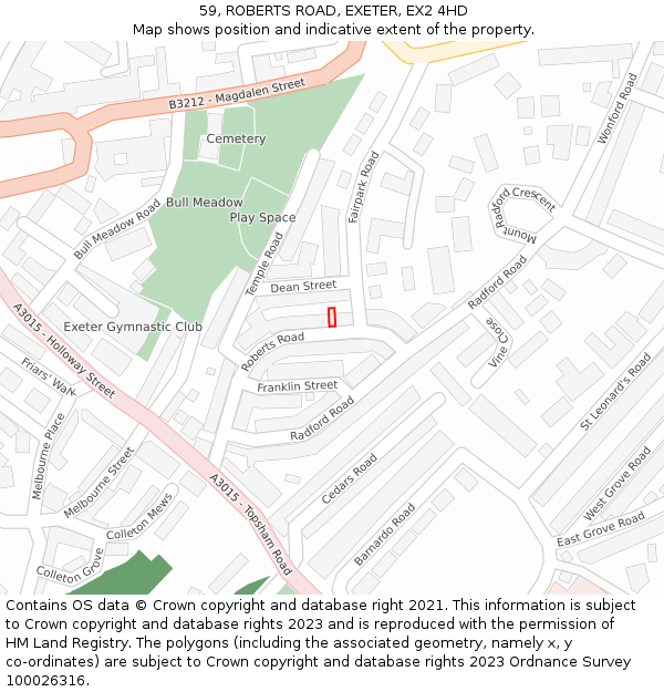 59, ROBERTS ROAD, EXETER, EX2 4HD: Location map and indicative extent of plot