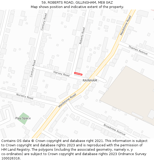 59, ROBERTS ROAD, GILLINGHAM, ME8 0AZ: Location map and indicative extent of plot
