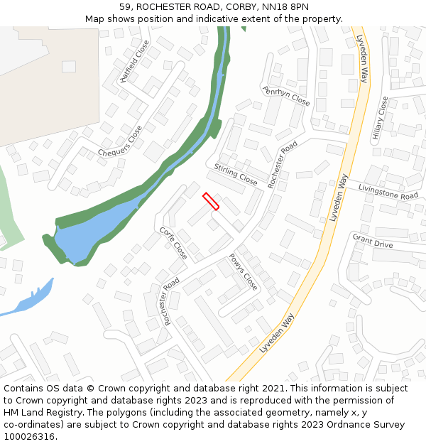 59, ROCHESTER ROAD, CORBY, NN18 8PN: Location map and indicative extent of plot