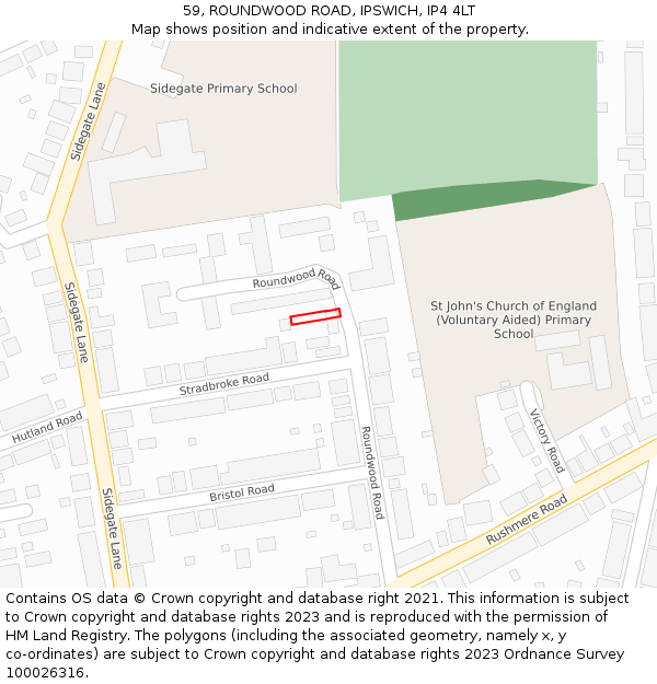 59, ROUNDWOOD ROAD, IPSWICH, IP4 4LT: Location map and indicative extent of plot