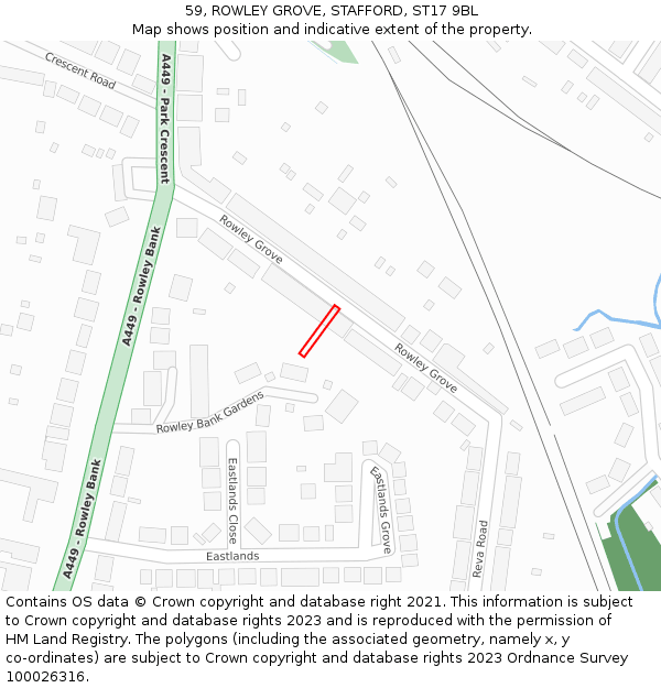 59, ROWLEY GROVE, STAFFORD, ST17 9BL: Location map and indicative extent of plot