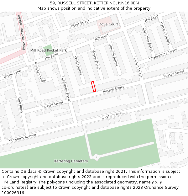 59, RUSSELL STREET, KETTERING, NN16 0EN: Location map and indicative extent of plot