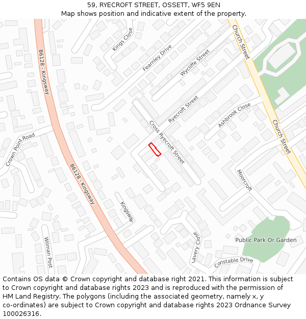 59, RYECROFT STREET, OSSETT, WF5 9EN: Location map and indicative extent of plot