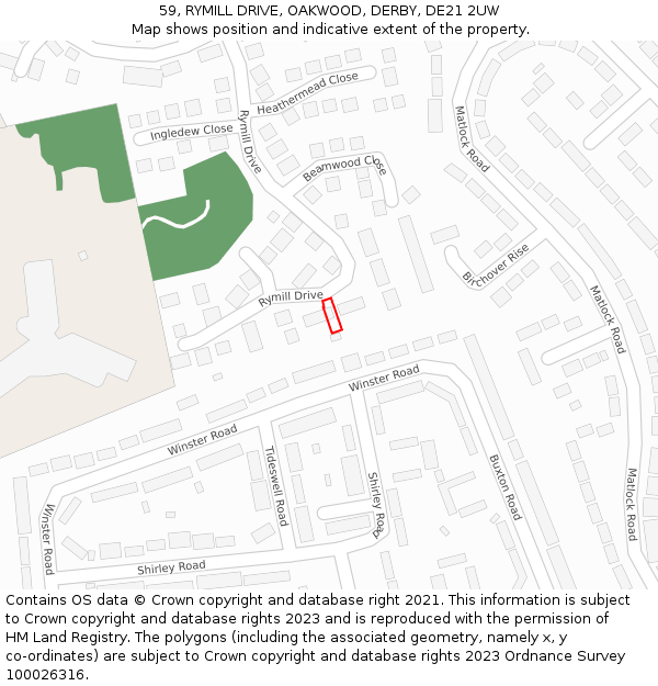 59, RYMILL DRIVE, OAKWOOD, DERBY, DE21 2UW: Location map and indicative extent of plot