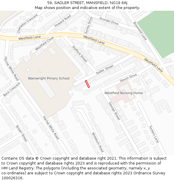 59, SADLER STREET, MANSFIELD, NG19 6AJ: Location map and indicative extent of plot