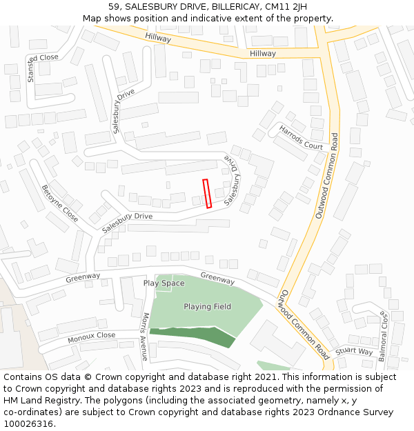 59, SALESBURY DRIVE, BILLERICAY, CM11 2JH: Location map and indicative extent of plot