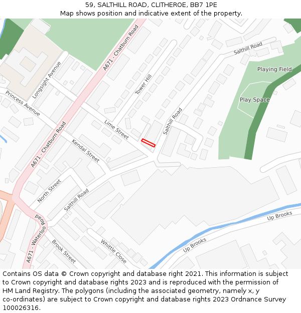 59, SALTHILL ROAD, CLITHEROE, BB7 1PE: Location map and indicative extent of plot