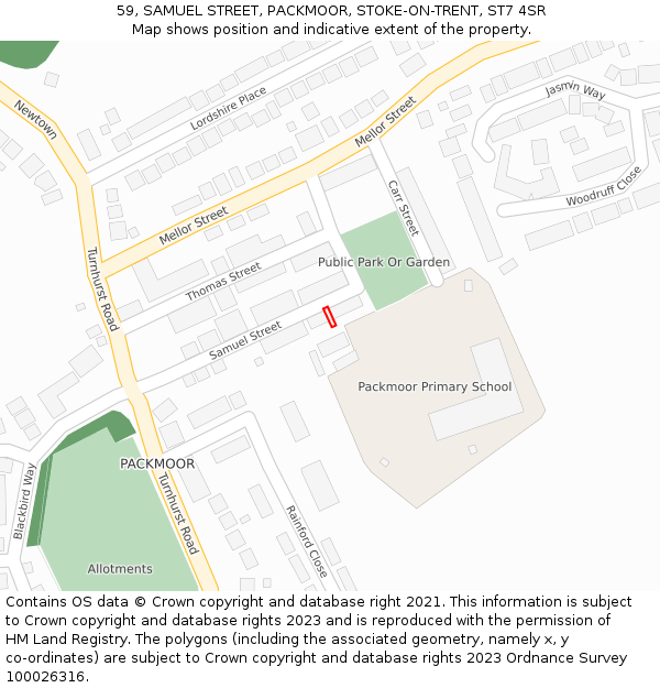 59, SAMUEL STREET, PACKMOOR, STOKE-ON-TRENT, ST7 4SR: Location map and indicative extent of plot