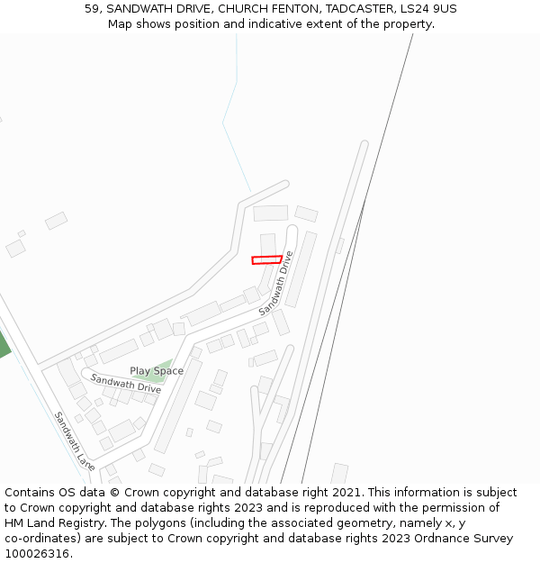 59, SANDWATH DRIVE, CHURCH FENTON, TADCASTER, LS24 9US: Location map and indicative extent of plot