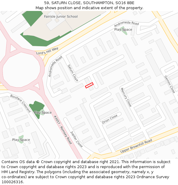 59, SATURN CLOSE, SOUTHAMPTON, SO16 8BE: Location map and indicative extent of plot