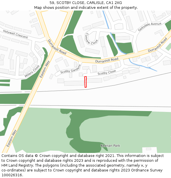 59, SCOTBY CLOSE, CARLISLE, CA1 2XG: Location map and indicative extent of plot