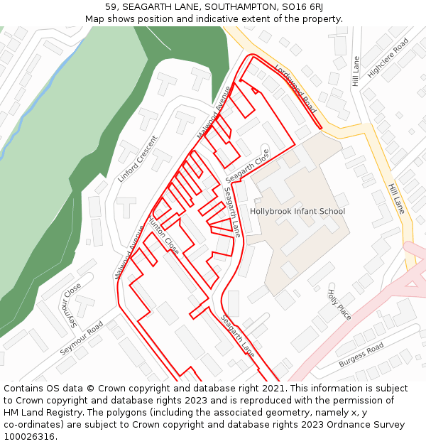59, SEAGARTH LANE, SOUTHAMPTON, SO16 6RJ: Location map and indicative extent of plot