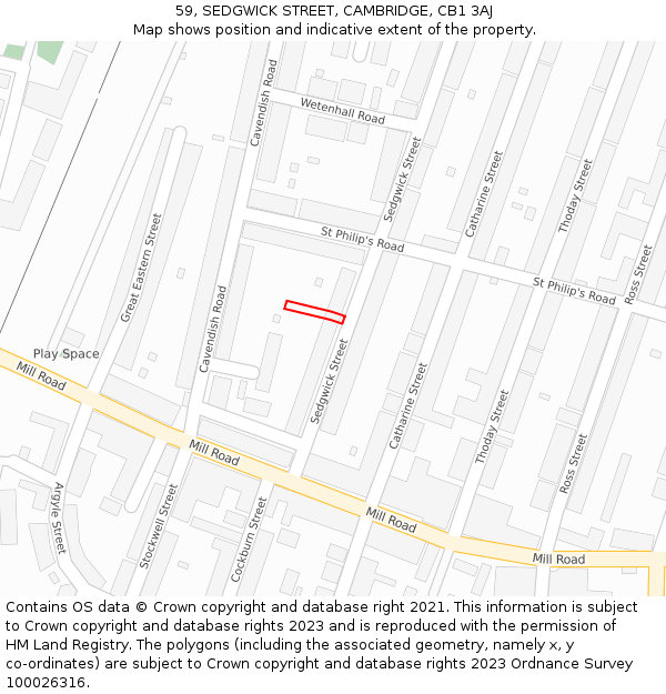 59, SEDGWICK STREET, CAMBRIDGE, CB1 3AJ: Location map and indicative extent of plot