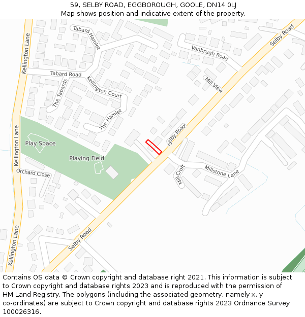59, SELBY ROAD, EGGBOROUGH, GOOLE, DN14 0LJ: Location map and indicative extent of plot