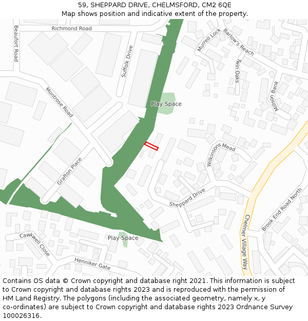 59, SHEPPARD DRIVE, CHELMSFORD, CM2 6QE: Location map and indicative extent of plot