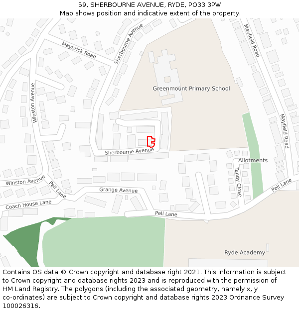 59, SHERBOURNE AVENUE, RYDE, PO33 3PW: Location map and indicative extent of plot