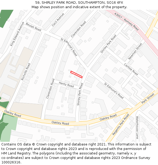 59, SHIRLEY PARK ROAD, SOUTHAMPTON, SO16 4FX: Location map and indicative extent of plot