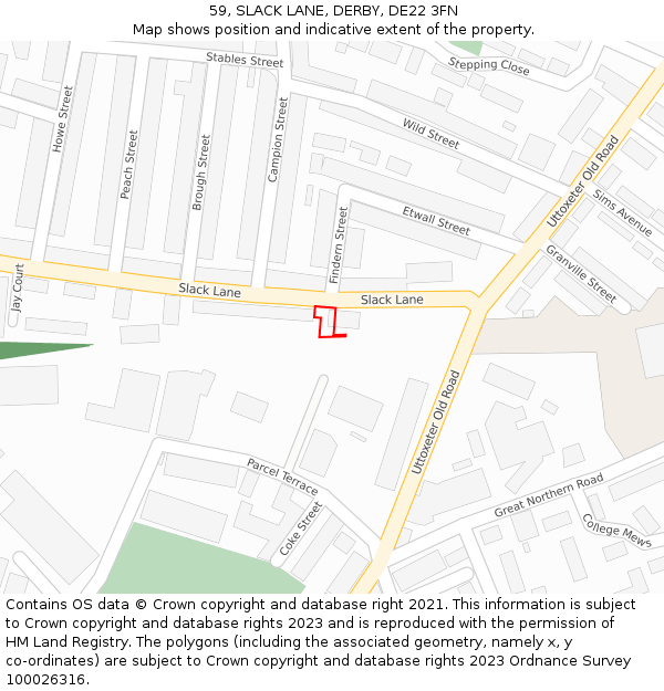 59, SLACK LANE, DERBY, DE22 3FN: Location map and indicative extent of plot