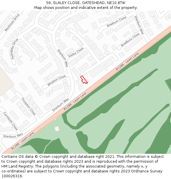 59, SLALEY CLOSE, GATESHEAD, NE10 8TW: Location map and indicative extent of plot